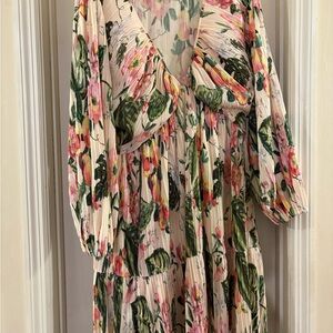 H&M Floral Long Sleeve Dress - Pink and Green